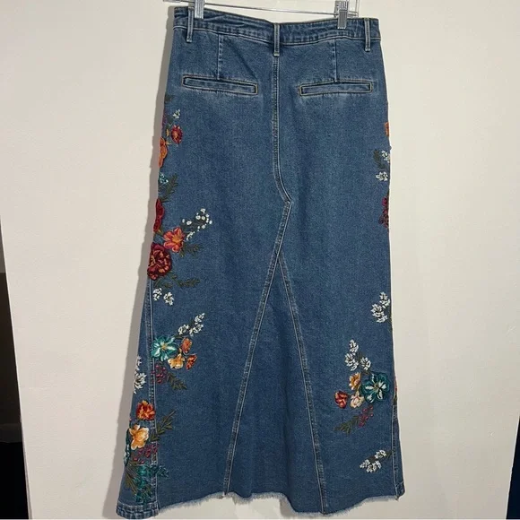 NEW Free People x Driftwood Embroidered Denim Maxi Skirt Size 29 - Picture 7 of 14